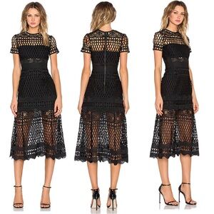 Self Portrait Black Cut Out Lace Layered Midi Dress Size 0